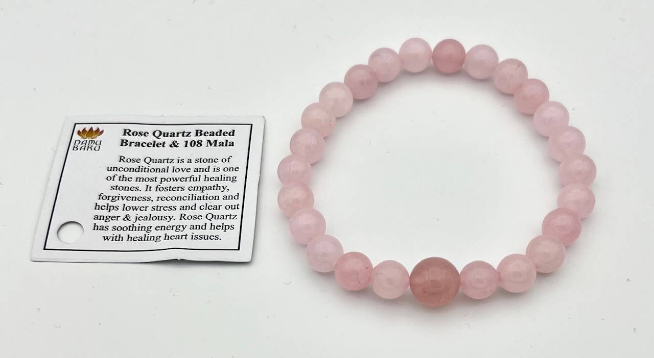 Large Size Rose Quartz Beaded Bracelet Wrist Mala 8mm (6 Pack)