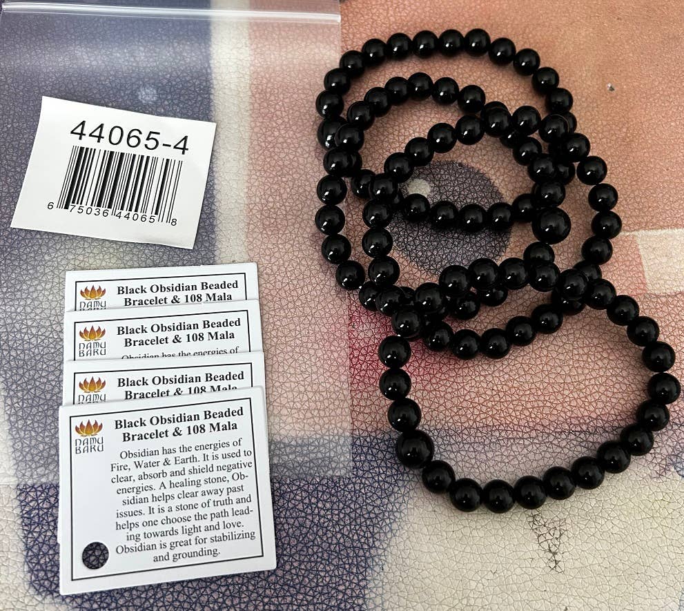 Large Size Obsidian Beaded Bracelet Wrist Mala 8mm (6 Pack)