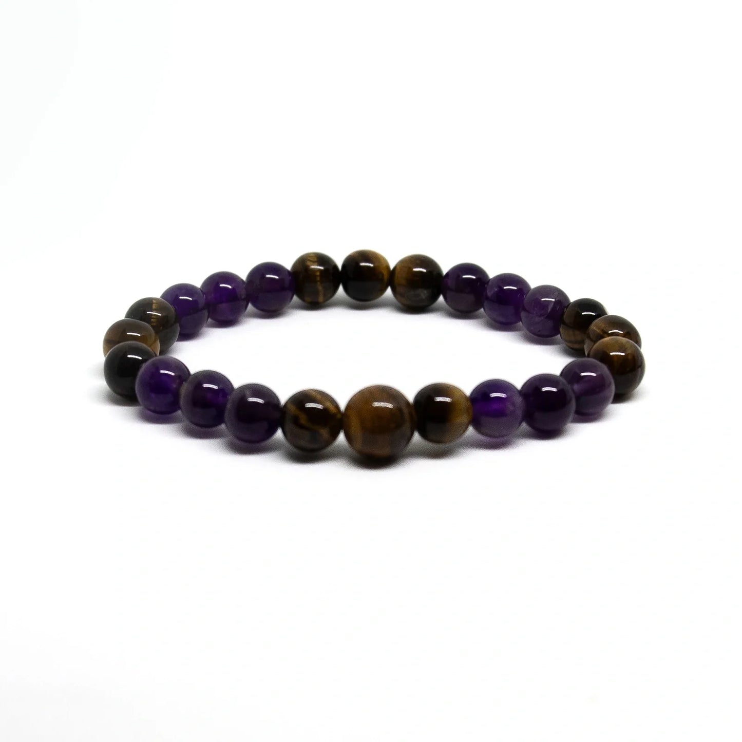 Tiger Eye & Amethyst Beaded Bracelet - Wrist Mala - 8mm (2 Pack)