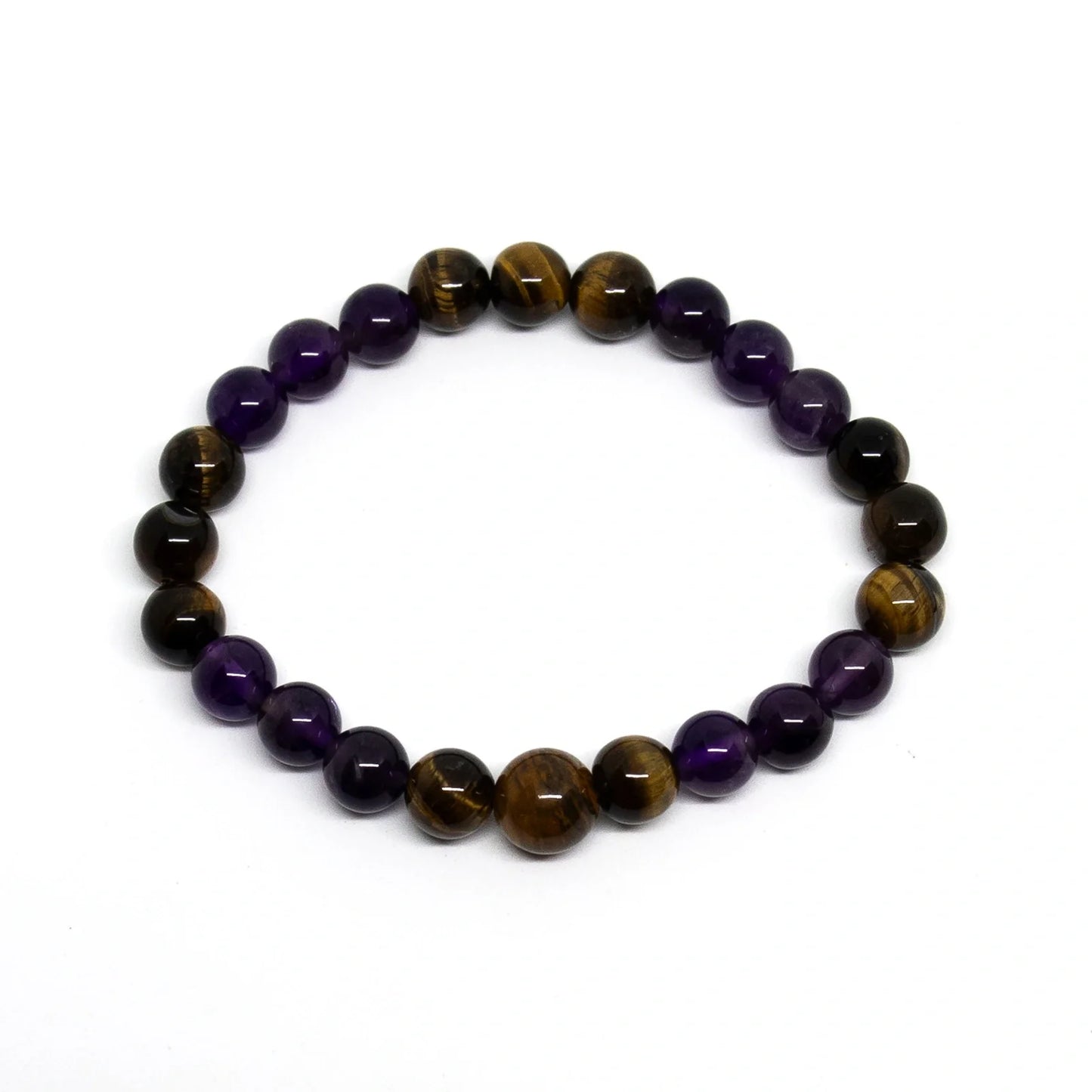 Tiger Eye & Amethyst Beaded Bracelet - Wrist Mala - 8mm (2 Pack)