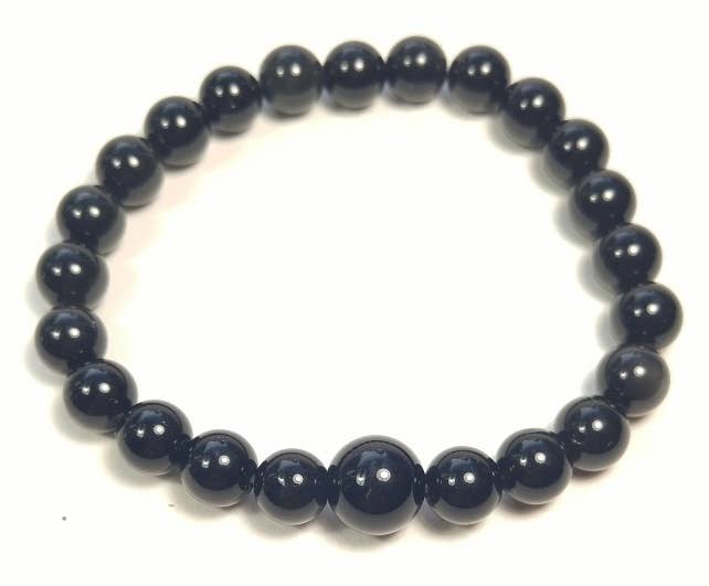 Black Obsidian Beaded Bracelet - Wrist Mala 8mm (6 Pack)