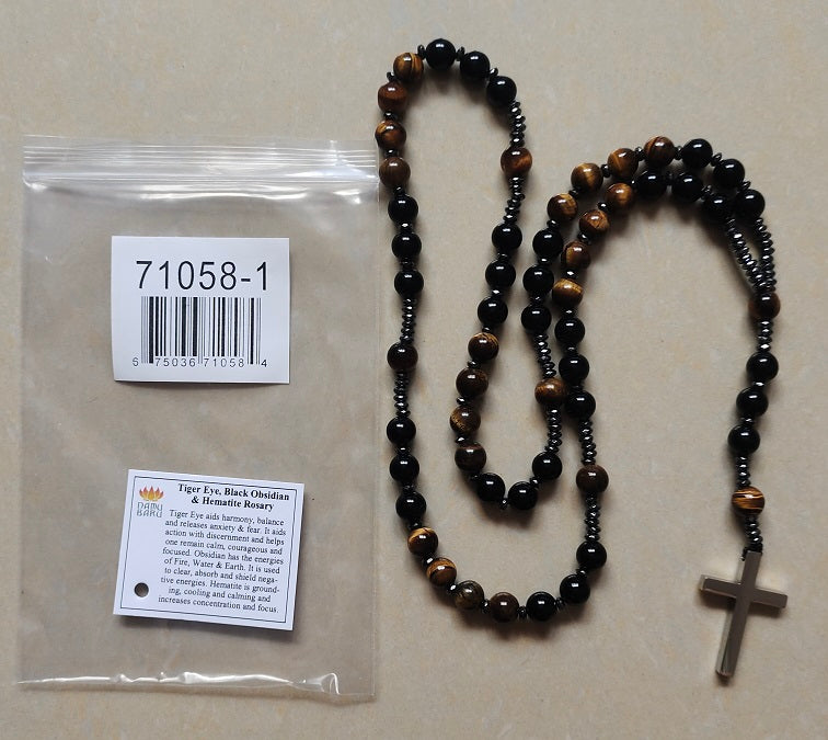 Tiger's Eye & Black Obsidian Rosary - Prayer Beads - 8mm (1 Pack)