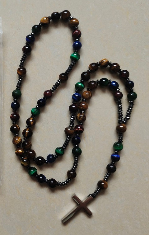 Green, Red, Blue & Yellow Tiger's Eye Rosary - Prayer Beads - 8mm (1 Pack)